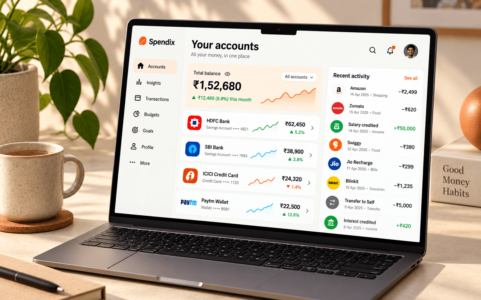 Accounts arranged in a single organizer